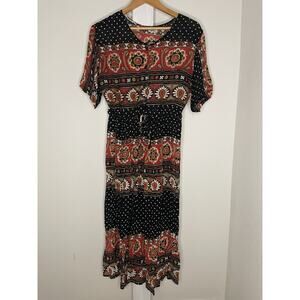 VTG 90s Tina Boho Midi Shift Dress Size Medium Granny Cotton Gauze Rayon Hippie